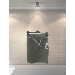 Gonna in cotone con cinta treccia - verde