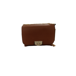 Borsa in ecopelle marrone con catena ottone dorato