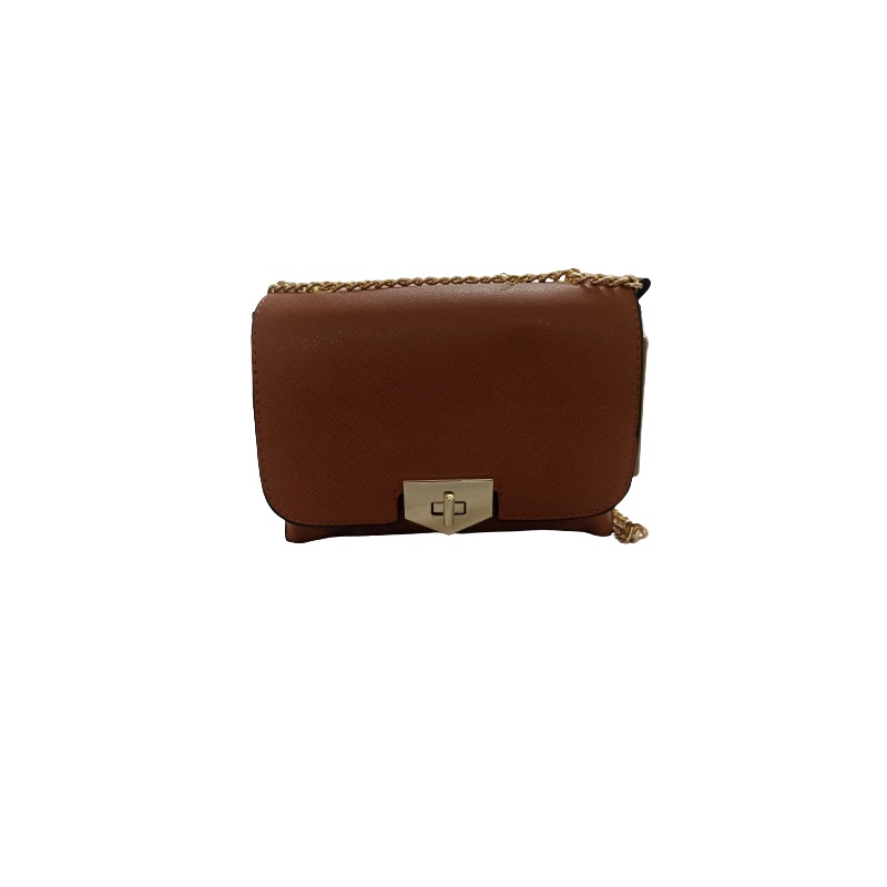 Borsa in ecopelle marrone con catena ottone dorato